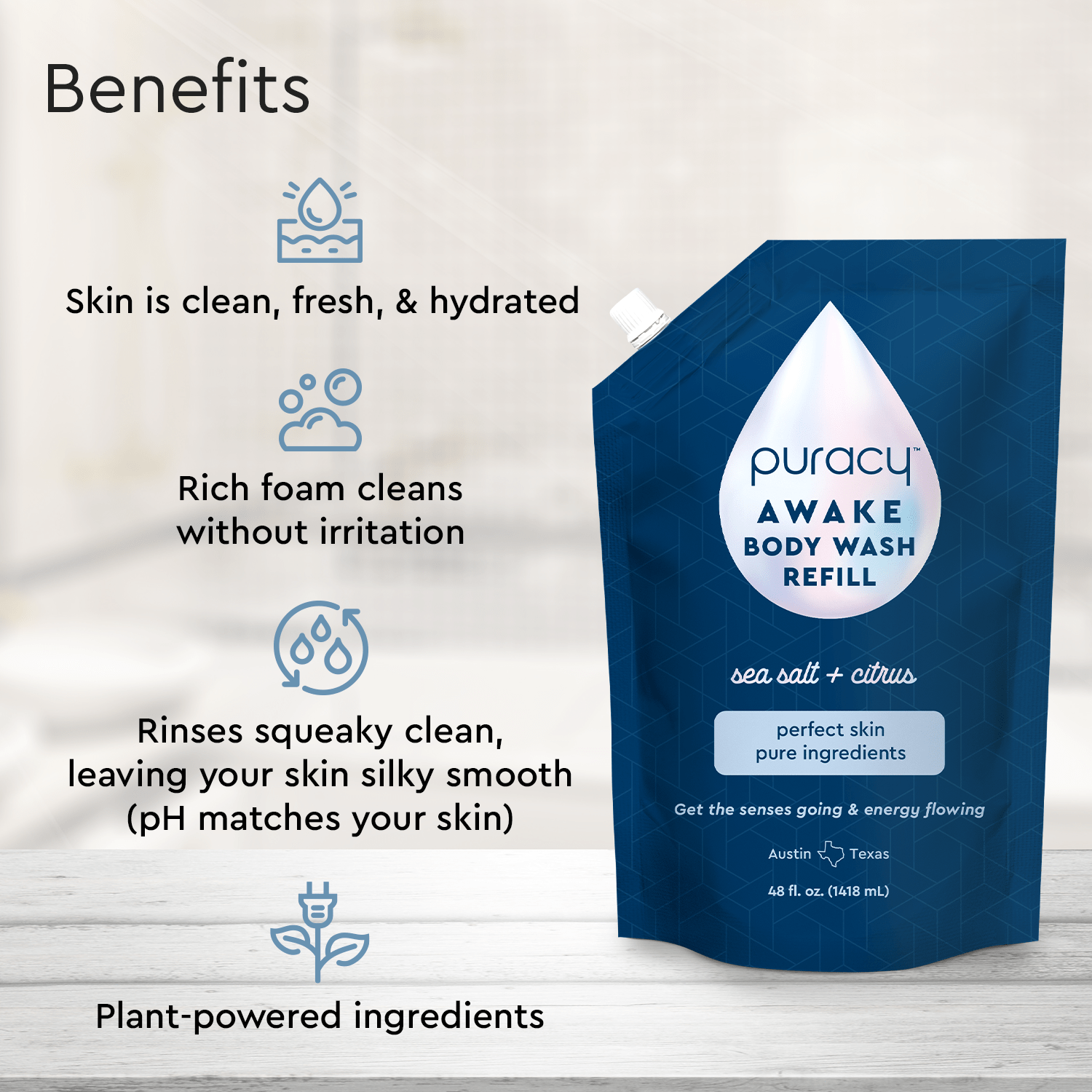 Refillable Body Wash features a hypoallergenic, natural formula for clean, hydrated skin.