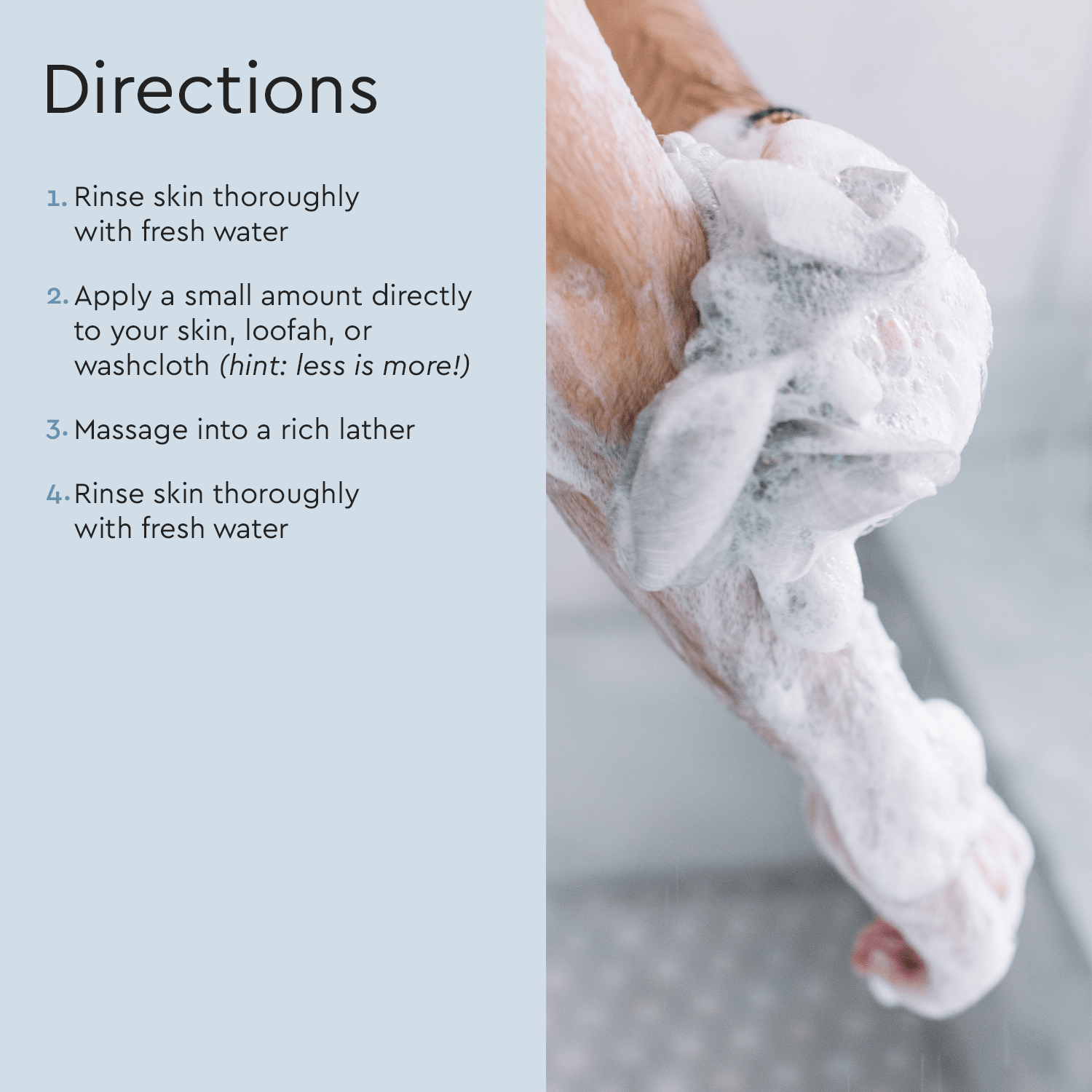 Eco-friendly Refillable Natural Body Wash; step-by-step instructions on the left guide the process.