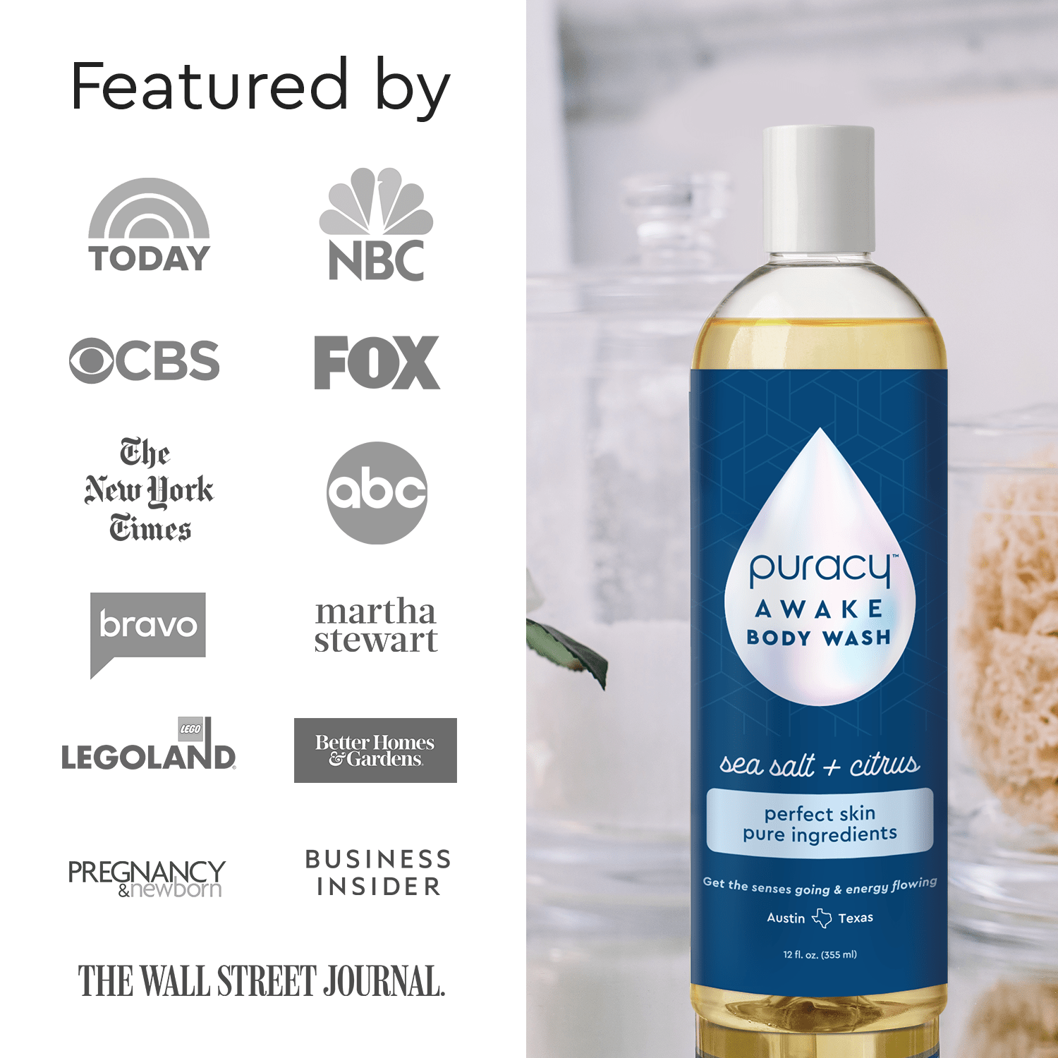 Puracy Natural Body Wash featured by media outfits