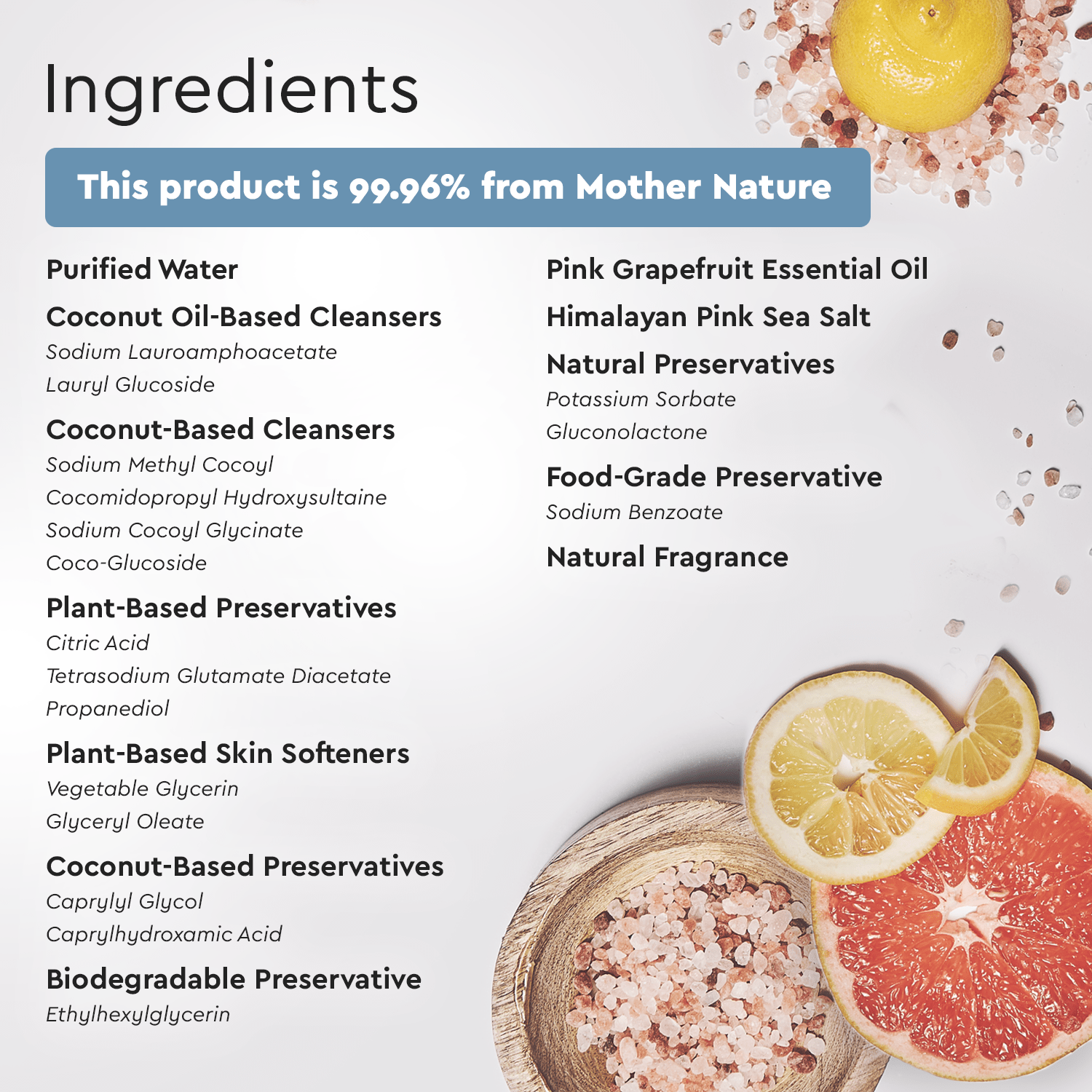 Refillable Body Wash with grapefruit, Himalayan pink salt, and a hypoallergenic natural formula.
