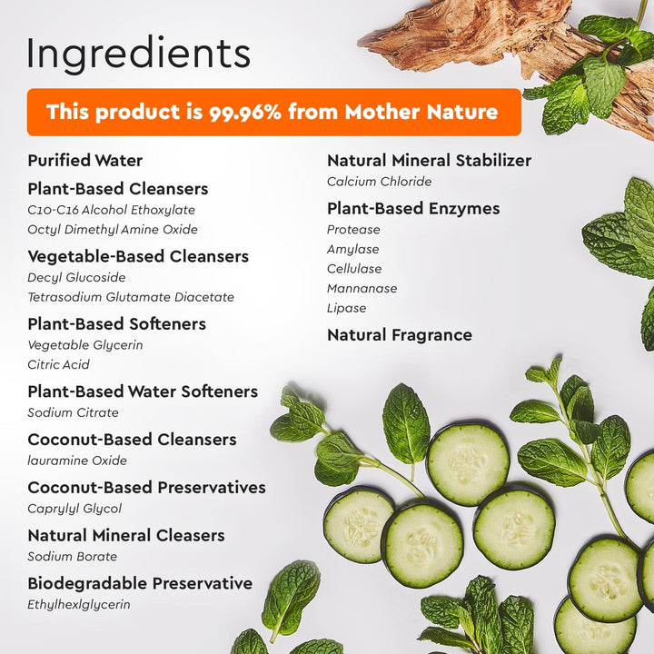 Pet Stain & Odor Remover features cucumber, mint leaves, and enzymes in its natural formula border.